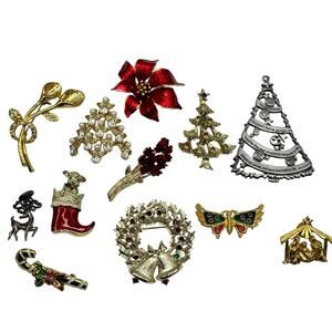 Christmas‎ Xmas Holiday Vintage Resellers Wearable Brooch Lot 13 Pieces